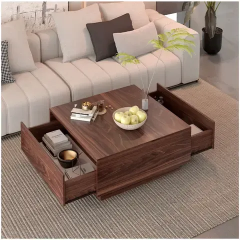 Mesa De Centro Para Living Minimalista Con Cajones Oculto