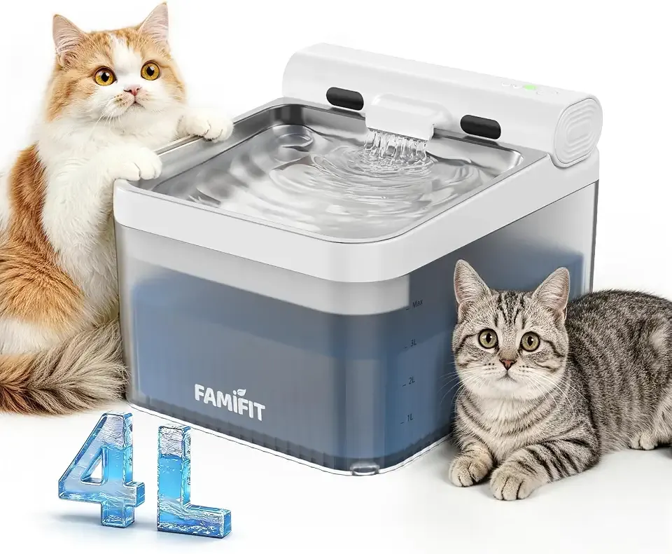 4L Automatic Cat Water Fountain, Wireless Pump Stainless Steel Bowl | 3000mAh Battery, Ultra Quiet Operation, Easy to Clean BPA-Free Design, Automatic Water Dispenser for Cats