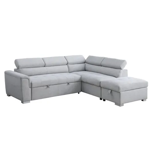 Julia Sectional Sofa Bed with Ottoman, Grey