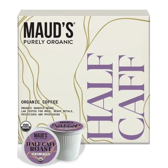 Maud's Purely Organic Low Acid Half Caff Medium Roast Coffee Pods – Swiss Water Process – 16ct | Lab Tested for Mold, Mycotoxins, Heavy Metals & Pesticides | Compatible with Keurig K Cup Maker, Price $14.99