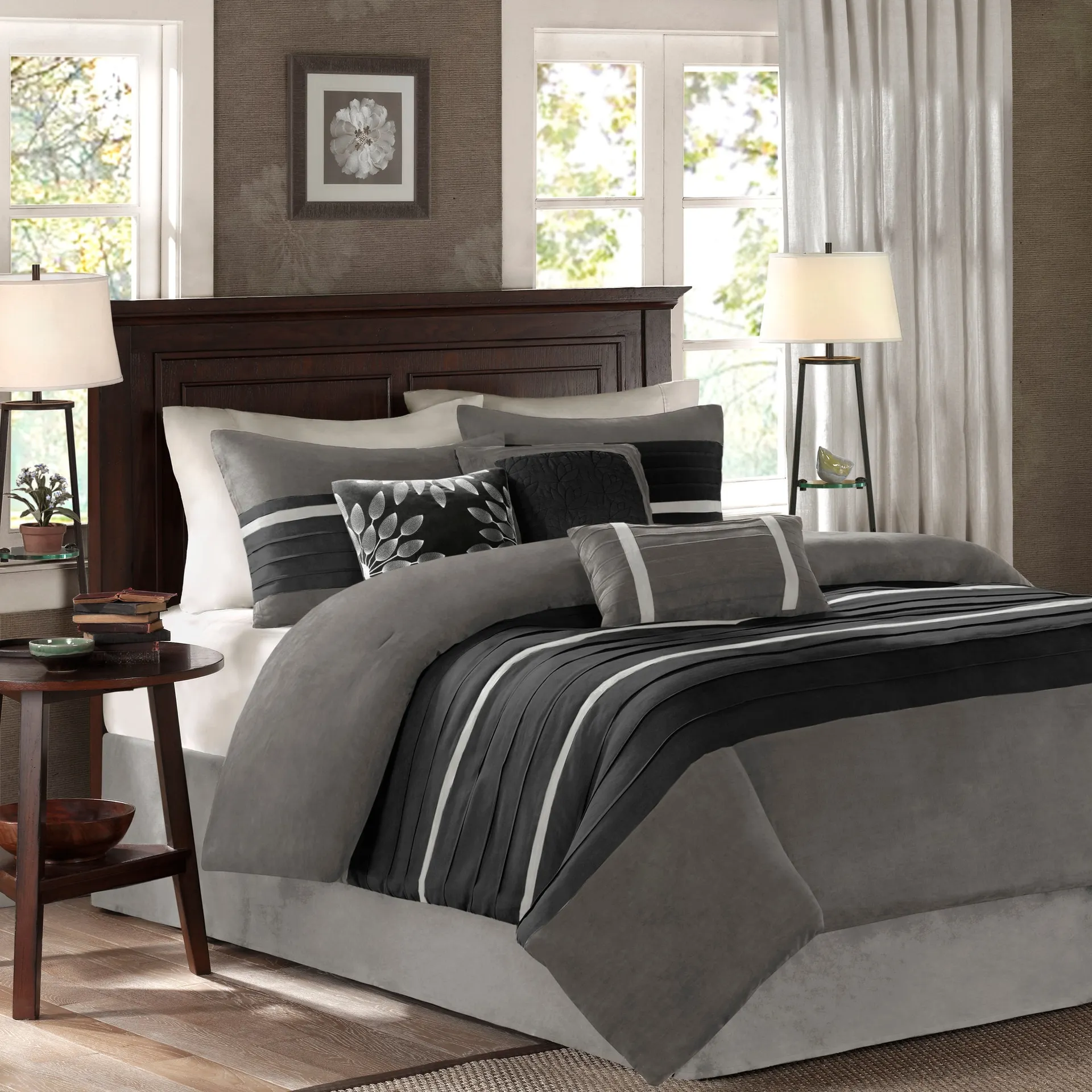 Suede 7 -Piece Black Queen Comforter Set