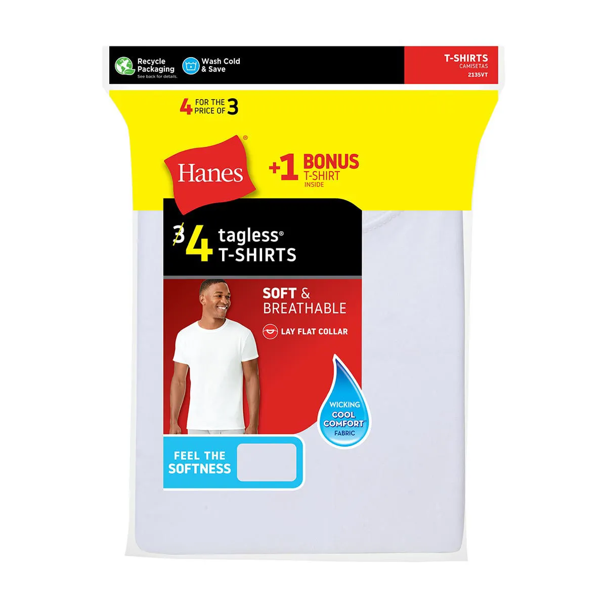 Hanes Men's ComfortSoft White Crewneck T-Shirt 3-Pack+1 Free, Size M