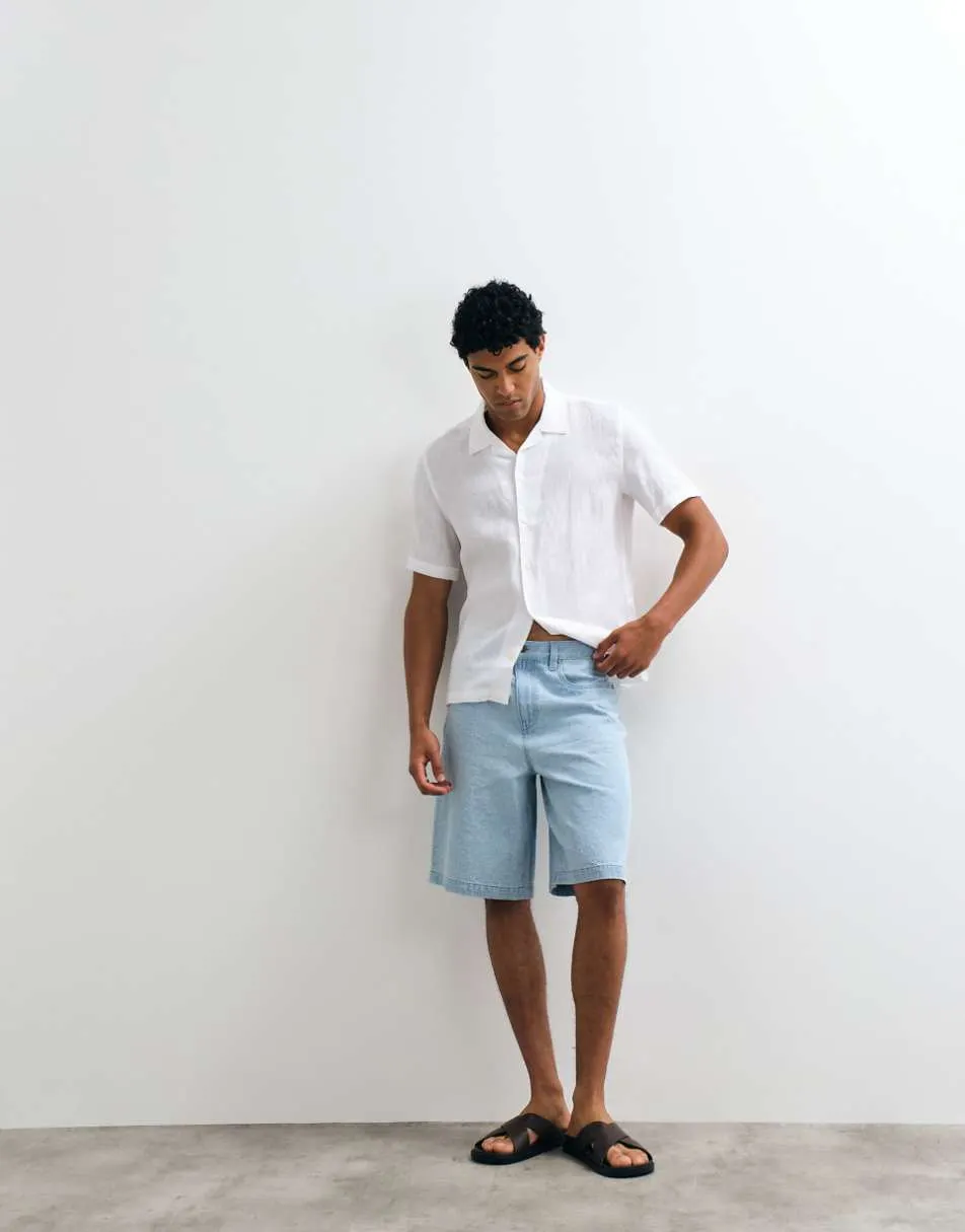 ASOS DESIGN loose textured denim jorts in light wash blue - LBLUE