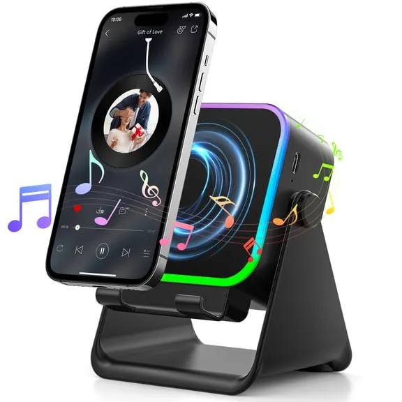 Best seller, Wireless Induction Speaker, 6 in 1 Cell Phone Stand with Bluetooth Speaker, HD Stereo Sound, 5000mAh Rechargeable, Colorful Ambient Light, Compatible with Iphone/Android/Ipad, Gifts for Men Women $24.59 Was $129.99