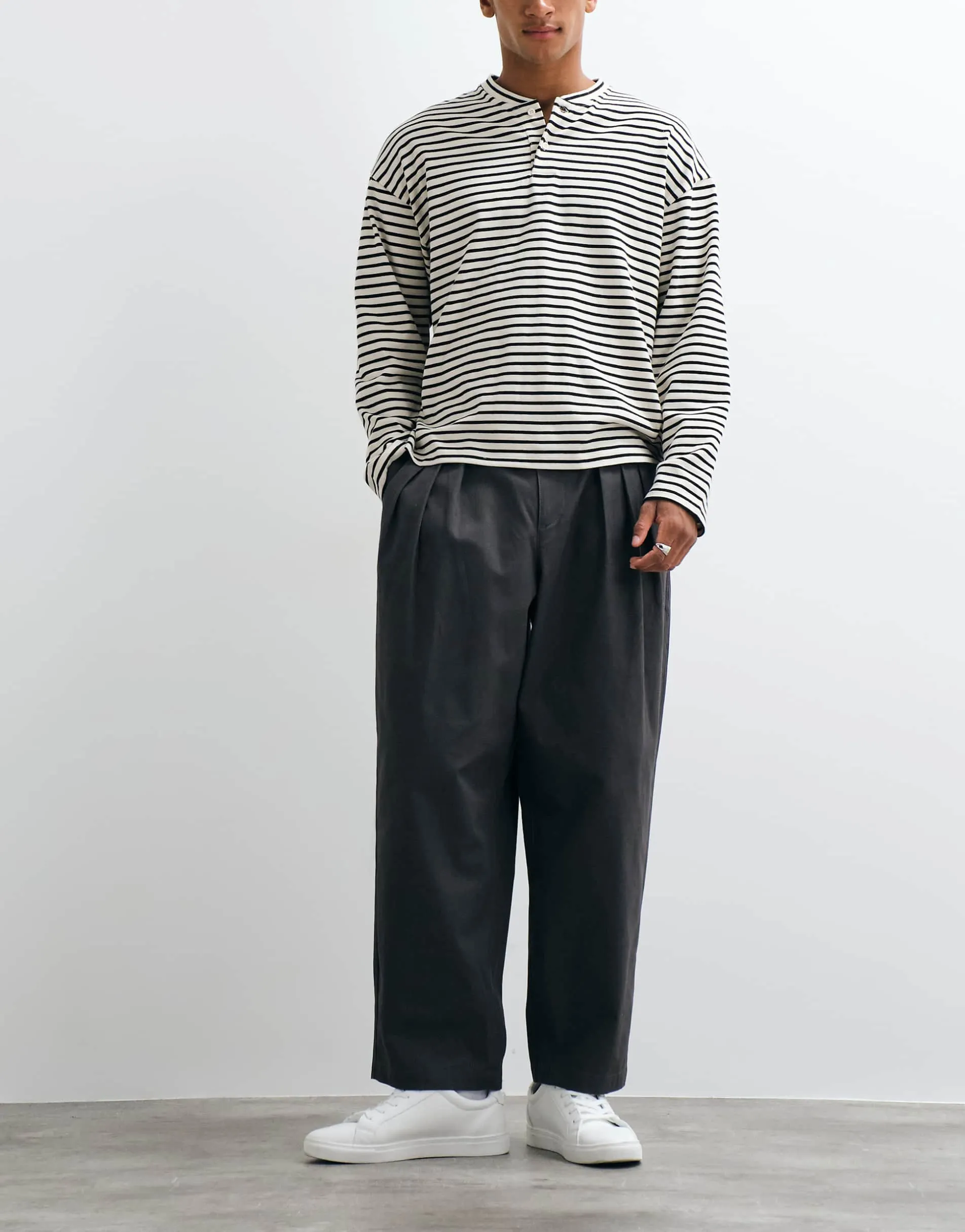 ASOS DESIGN oversized tapered trouser in charcoal with triple pleat