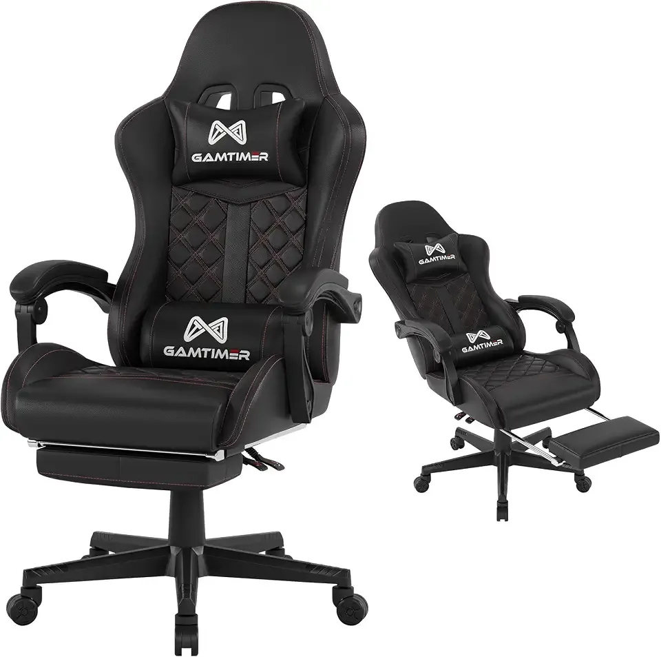 Gamtimer Gaming Chair, 400 LB Weight Capacity,with Pocket Spring Cushion | Ergonomic Backrest Office Chair,Leather, with Headrest and Lumbar Support, Footrest, Suitable for Adults(Black)