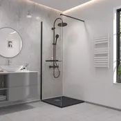 Paroi de douche à l'italienne l.90 x H.190 cm verre trempé 6 mm noir mat avec porte-serviettes