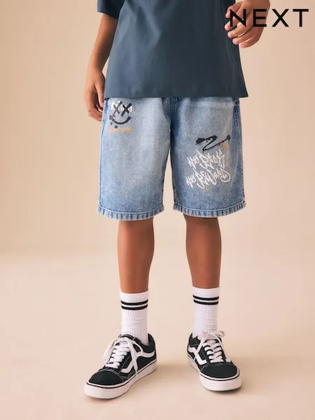 Mid Blue Print Bermuda Pull On Shorts (3-16yrs)