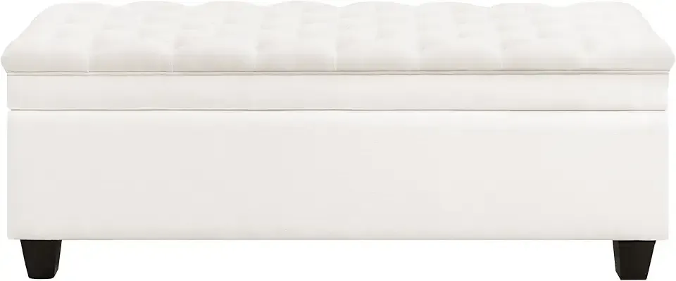51" Fabric Storage Ottoman Bench, Upholstered Rectangle End of Bed Storage Ottoman Tufted Living Room Bedroom Bench with Safety Hinge, Solid Wood Legs, Loads 500 lb(Beige)
