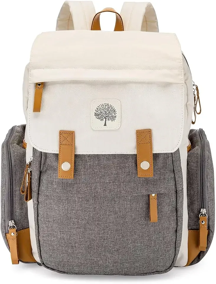 Parker Baby Diaper Backpack - Large Diaper Bag with Insulated Pockets, Stroller Straps and Changing Pad -"Birch Bag" - Cream