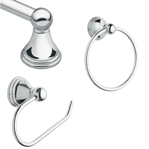 Preston 3-Piece Wall Mounted Bathroom Accessory/Hardware Set with Toilet Paper Holder Towel Ring and 18-Inch Towel Bar in Chrome