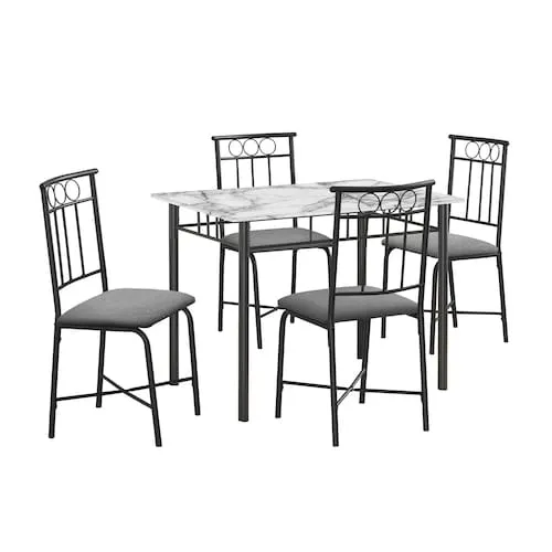 Dining Table Set, Small, 40" Rectangular, White Marble Look Laminate