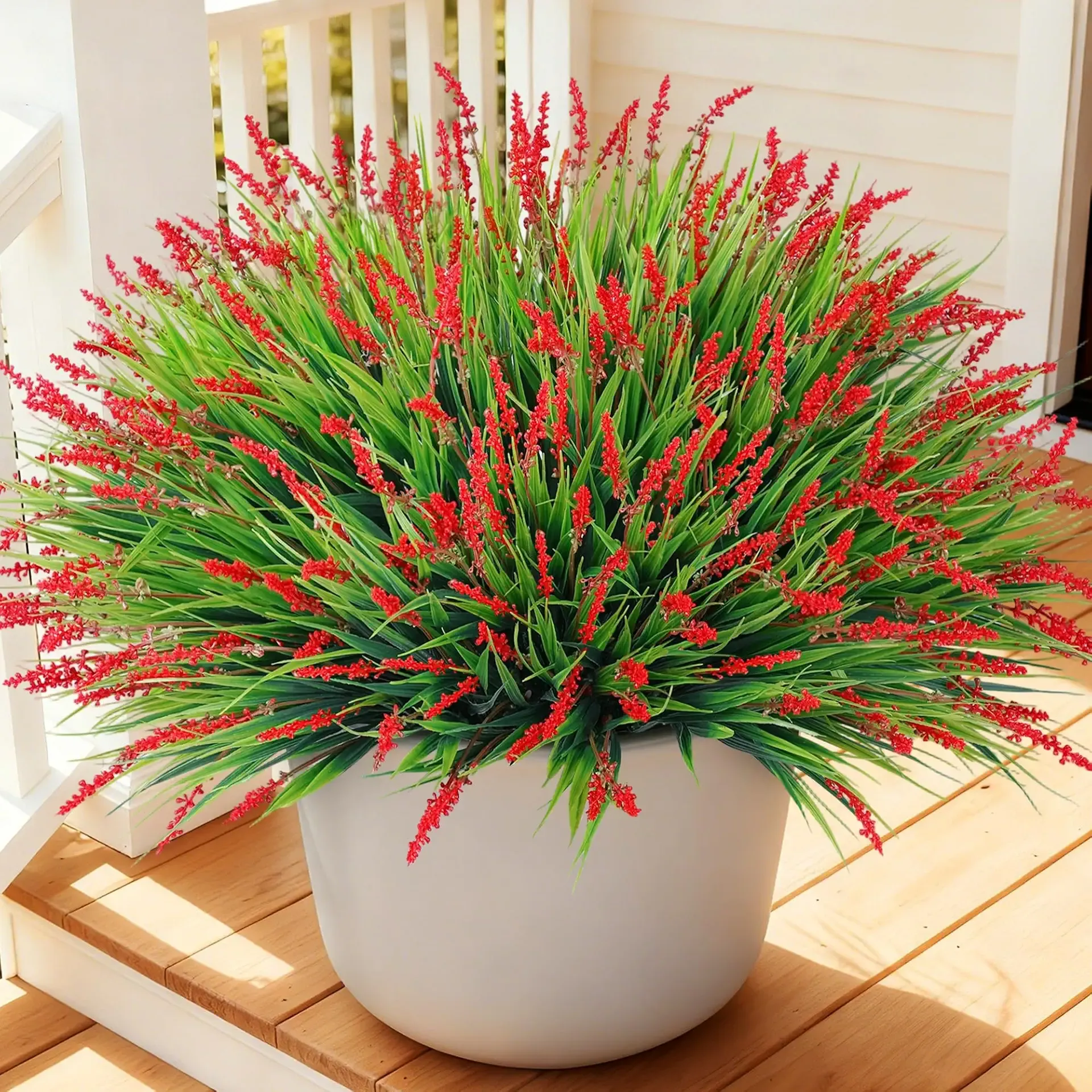 Ivydale 20PCS Artificial Plants Fake Flowers Monkey Grass for Outdoors,UV Resistant Realistic Red Faux Greenery Shrubs Outside Decor for Home Garland Porch Patio Balcony Planter Yard Office Pathway