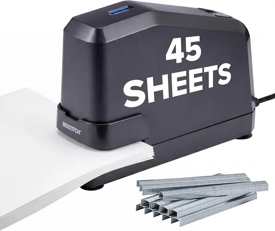 Bostitch Office Impulse Heavy Duty Electric Stapler Value Pack, 45 Sheet Capacity, Includes 5,000 Staples, No-Jam, Faster Stapling, Black