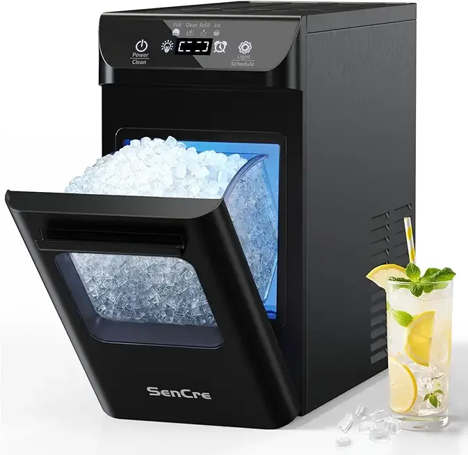 Nugget Ice Maker 44lbs/Day Countertop Ice Maker, Ice Makers with Self-Cleaning & Timer, One-Click Operation, Chewable Ice Pebble Ice Maker Machine with Scoop&Basket for Home/Kitchen/Office