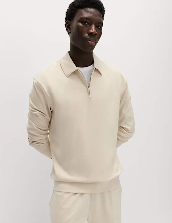 Sweatshirt mit hohem Baumwollanteil und halbem Reißverschluss