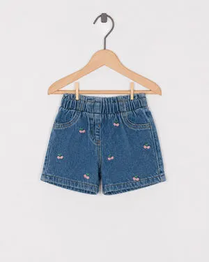 Jeansshort met geborduurde kersen