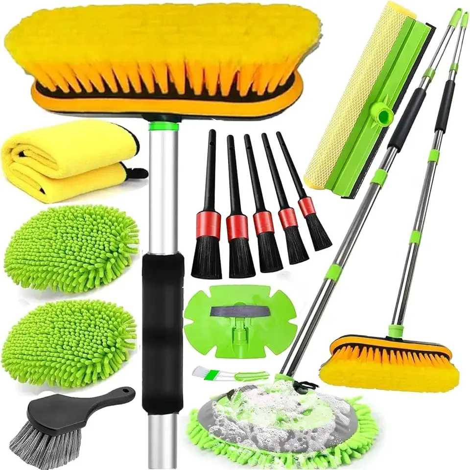 62'' Car Wash Brush with Long Handle, Car Wash Kit with Tire Brush, Tower, Window Squeegee, Chenille Microfiber,Car Detailing Brushes, Car Cleaning Brush Kit Supplies for Car, Truck, SUV, RV