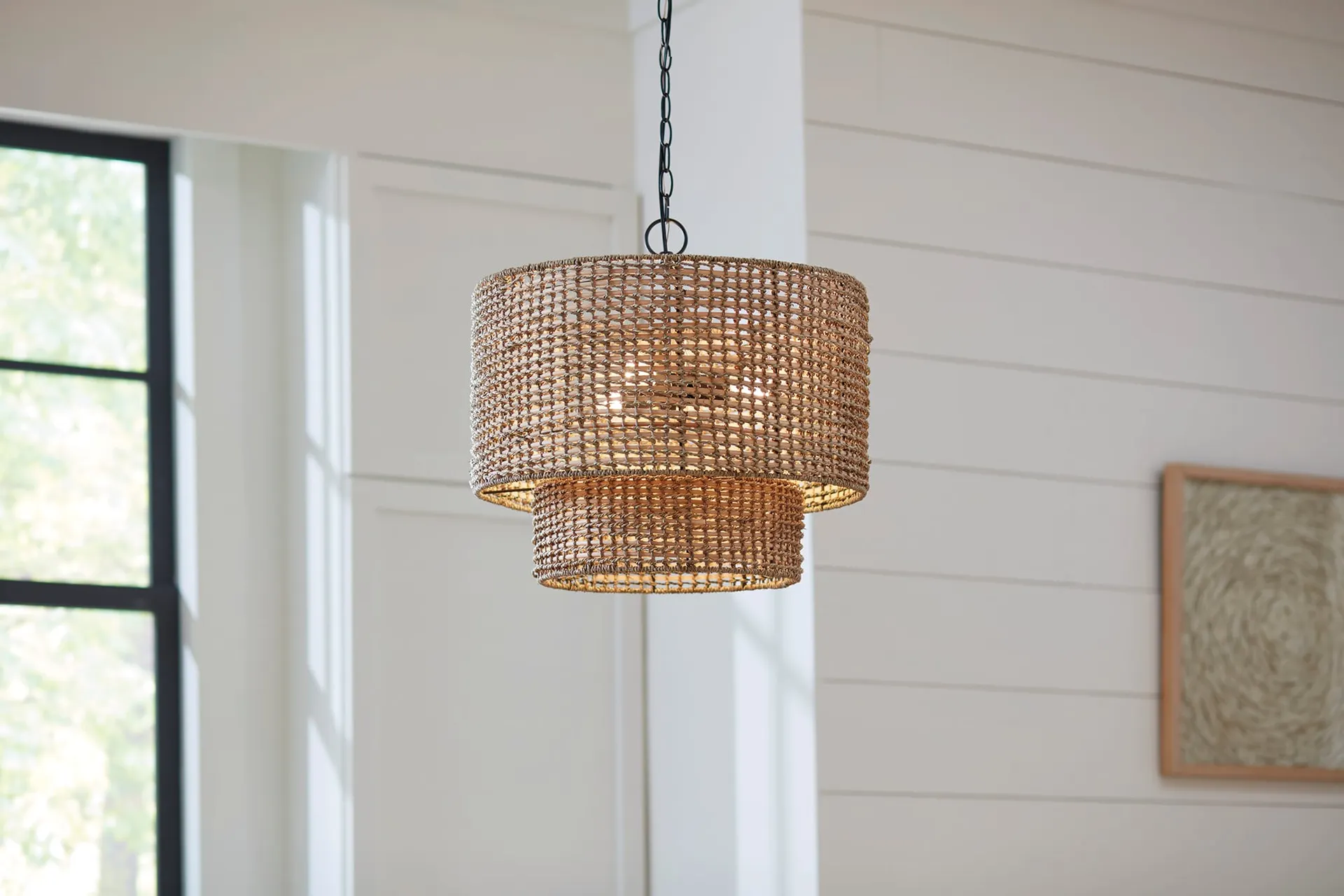 Adara 3 -Light Natural Traditional Rattan Cage Drum Medium Hanging Pendant Light