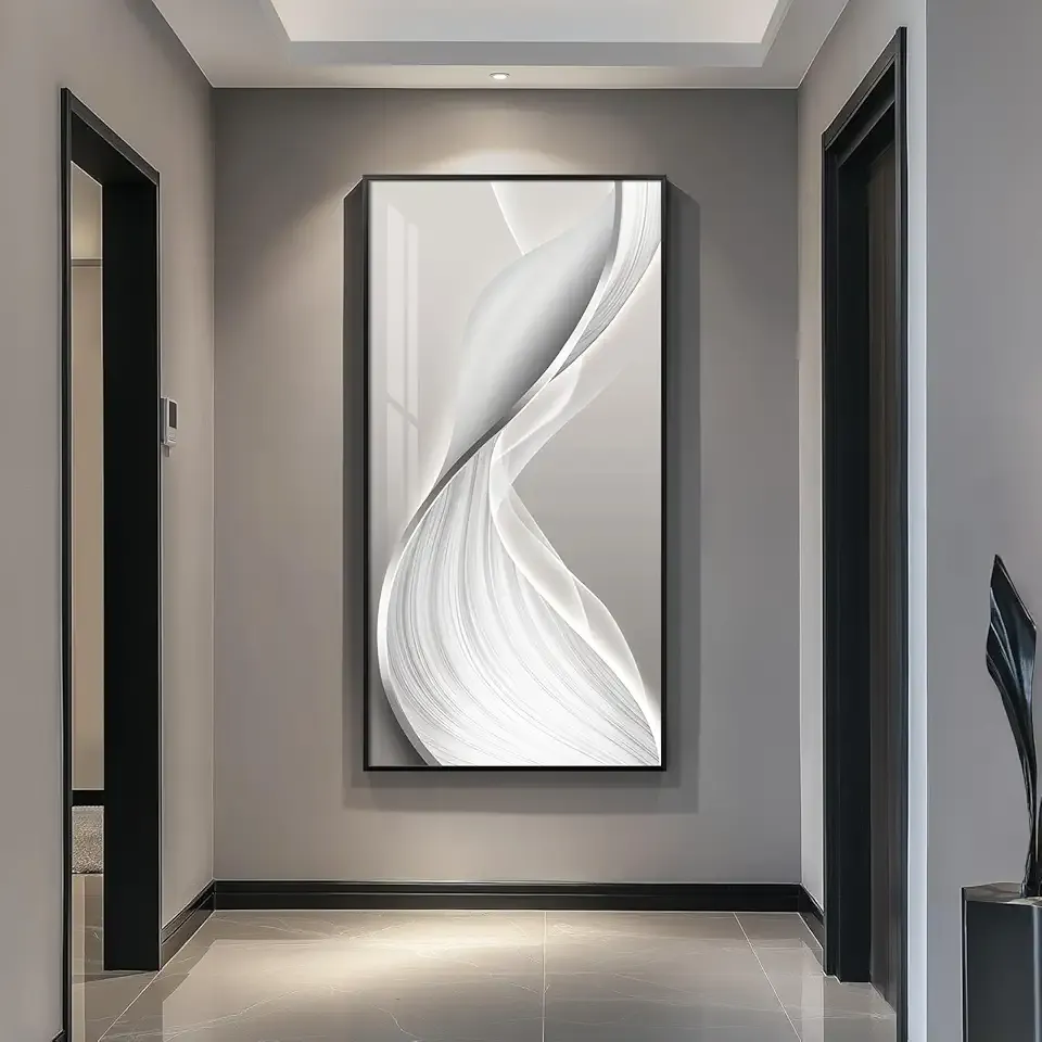 Large Framed Modern Abstract Vertical Wall Art for Living Room, Bright Style Luxury Prints Paintings Artwork for Walls, Minimalist Silver Gray Pictures for Hallway Entryway Foyer Stair Office Wall Decor 30x60 In