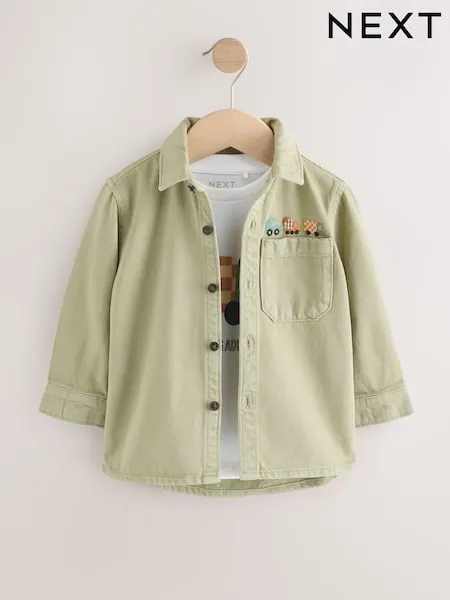Khaki Green Long Sleeve Shirt and T-Shirt Set (3mths-7yrs)