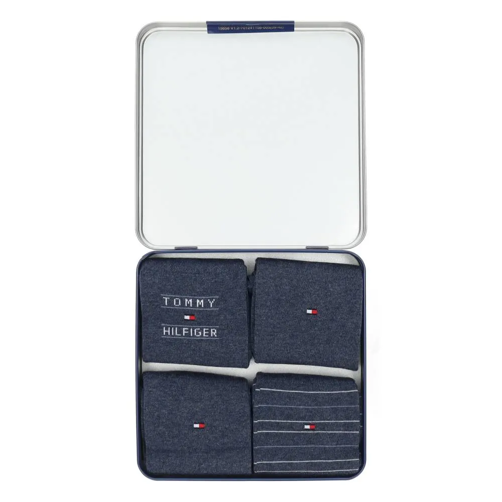 4 paar lange blauwe herenkousen in cadeauverpakking