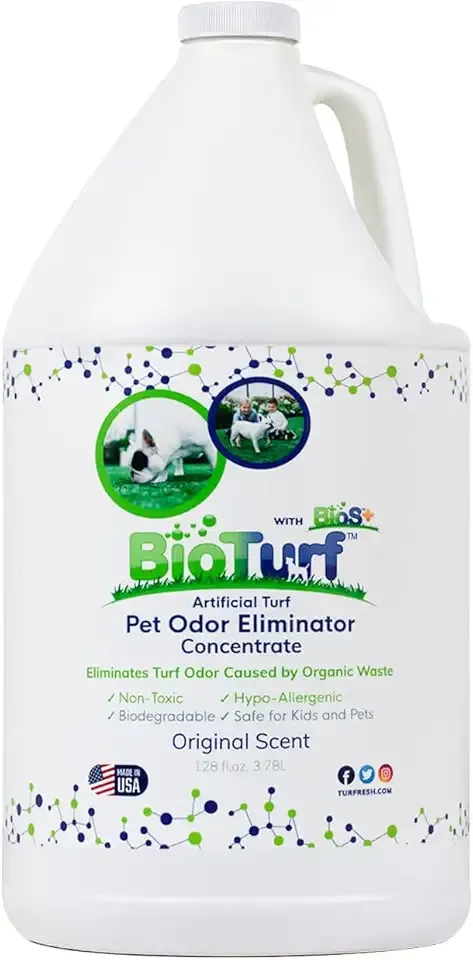 BioS+ Odor Eliminator Concentrate - Artificial Turf Cleaner for Dog Urine & Feces - Outdoor Yard Deodorizer Enzyme Odor Eliminator for Fake Grass, Patios, Kennels & Gravel - 1 Gallon