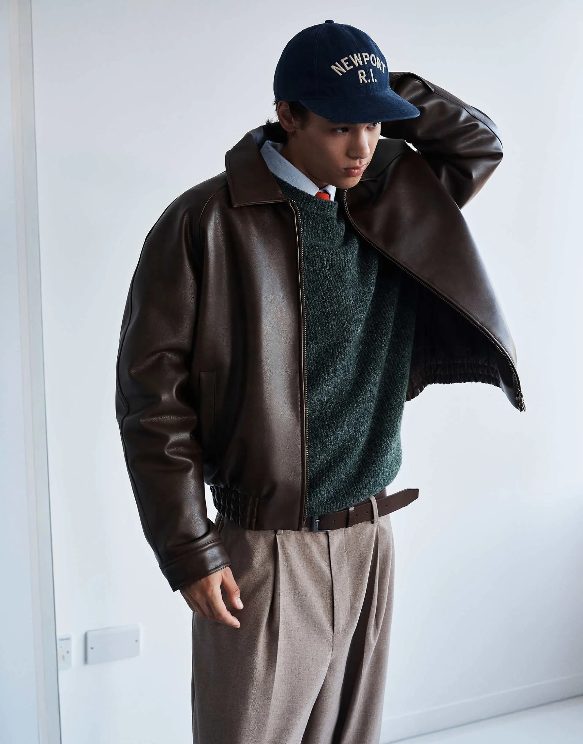 Prohibited boxy faux leather jacket in brown