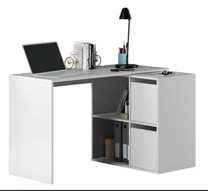 Mobelcenter - Mesa Escritorio Adapta multiposición Reversible con 2 Cajones y 2 Estantes - Blanco Artik - 120-152cm x 49-77cm x 74cm - (1266)