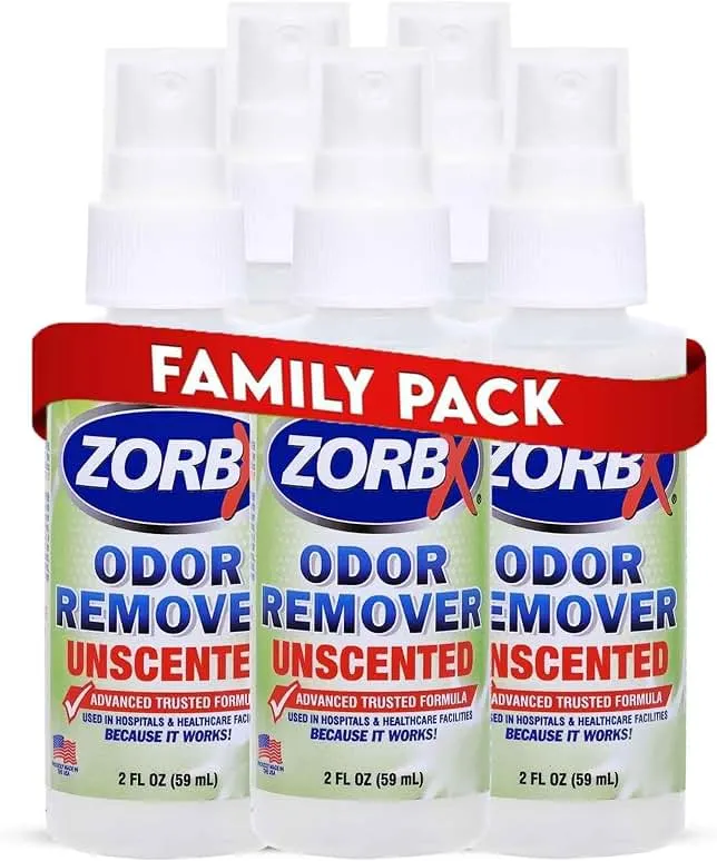 ZORBX Unscented Odor Remover Spray 2 Oz (Pack of 5), Hospital-Grade | Permanent Odor Remover for Pet & Human Urine, Smoke & Strong Odors, Car, Office, Gym Bag, Purse, Luggage, Bathroom & More