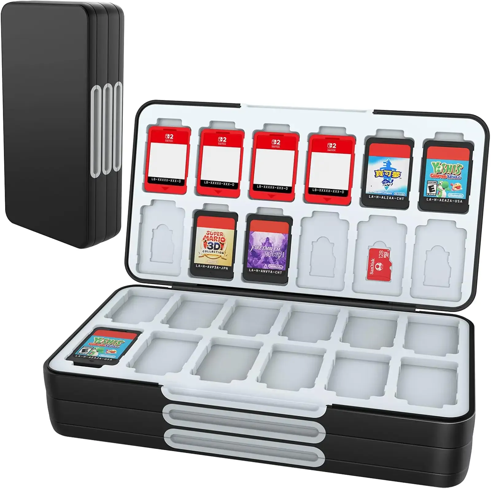 HEIYING Switch Game Card Case for Nintendo Switch 2(2025)/ OLED/Lite,Black Portable Travel Carry Case with 72 Game Card Slots and 24 Micro SD Cards Slots
