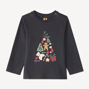 T shirt bébé à manches longues et motifs de Noël en relief