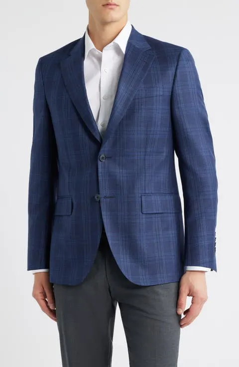 Flynn Classic Fit Blue Plaid Wool Sport Coat (Regular & Big)