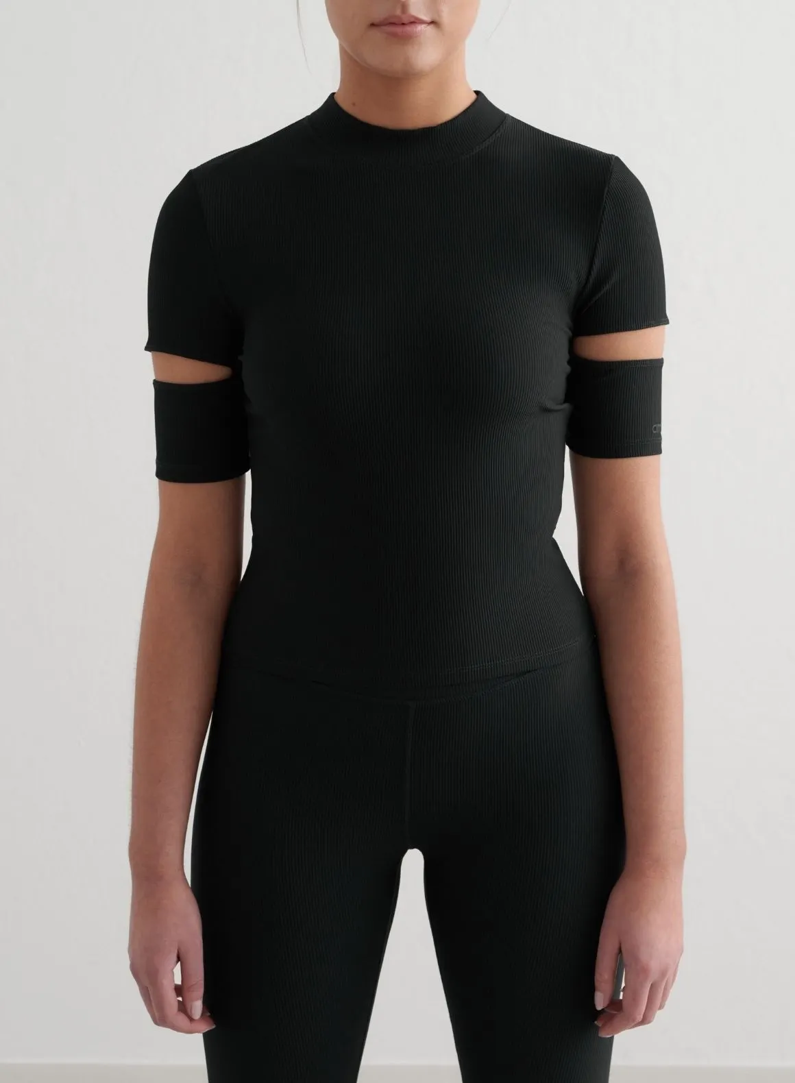 Black Ribbed Performance Cut-Out Top