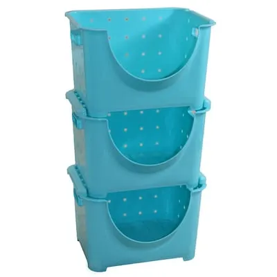 Medium Blue Plastic Stackable Decorative Bin 3 -Pack
