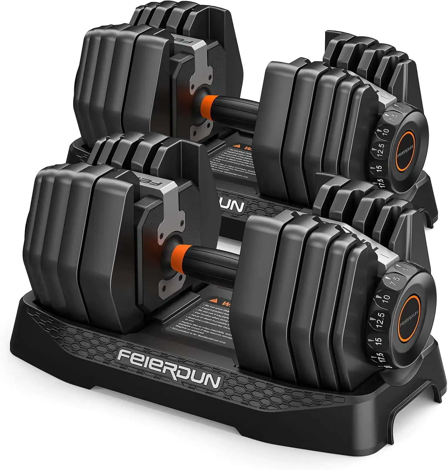 FEIERDUN DB1 QuickDial Adjustable Dumbbell Set, 15-in-1 Adjustable Weights with Storage Box & App, 105lb/52.5lb Quick Change for Drop Set, Superset & HIIT Home Gym, Non-Slip Handles, 3-year Aftersale Service