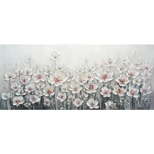 Ölgemälde BLUMEN - grau - 140x60 cm