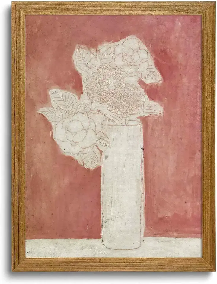 Framed Pink Flower Wall Art Abstract Botanical Canvas Print 12x16 inch