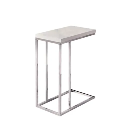Monarch Specialties Accent Table, C-shaped, End, Side, Snack, Living Room, Bedroom, Metal, Glossy White, Chrome