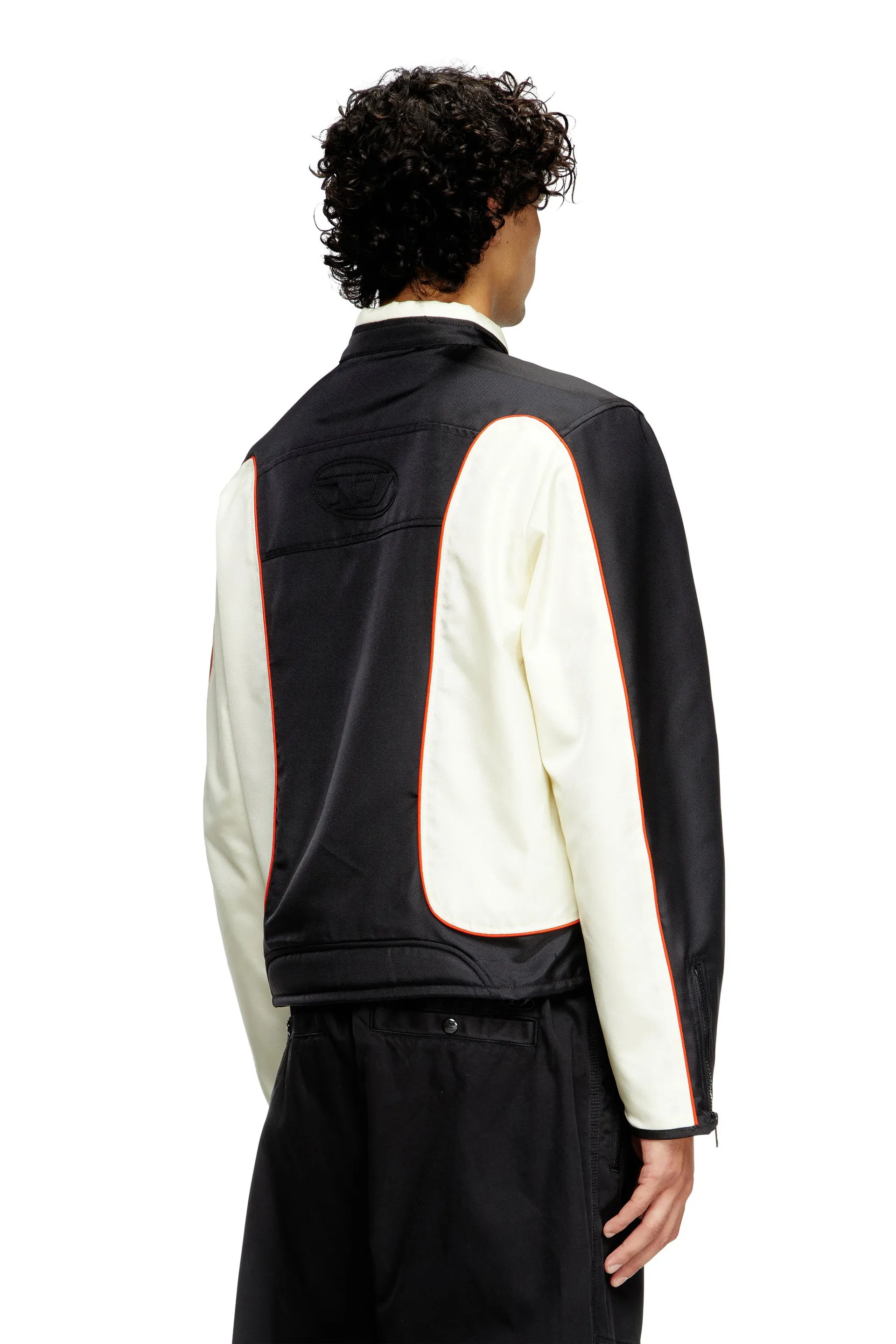 Colour-block biker jacket with piping