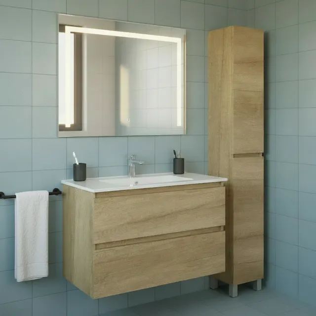 Mueble de baño con lavabo y columna Espacio Olmo 80x46 cm con 2 cajones