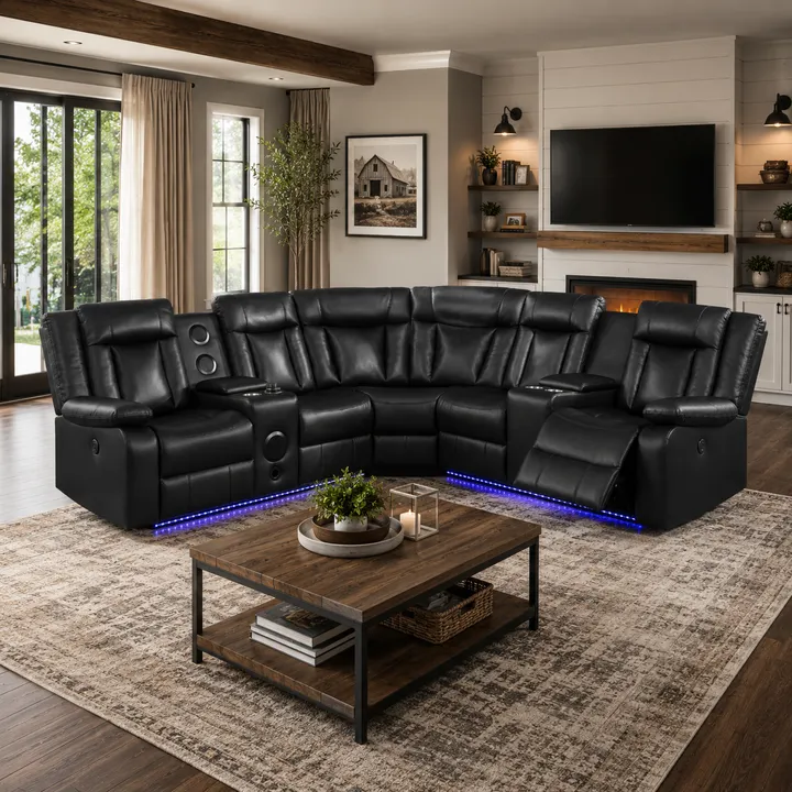 Kelley 40" Sectional Sofa with LED by Best Home- Black