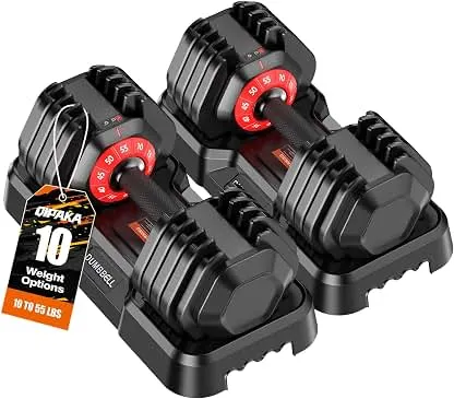 Adjustable Dumbbells Set for Home Gym | 25/26.5/52.5/55/85lbs All in One Weights Dumbbells Set, 1 Sec Adjust Weights Set with Anti-Slip Handle for Home Fitness Adjustable Dumbbells Set for Home Gym | 25/26.5/52.5/55/…