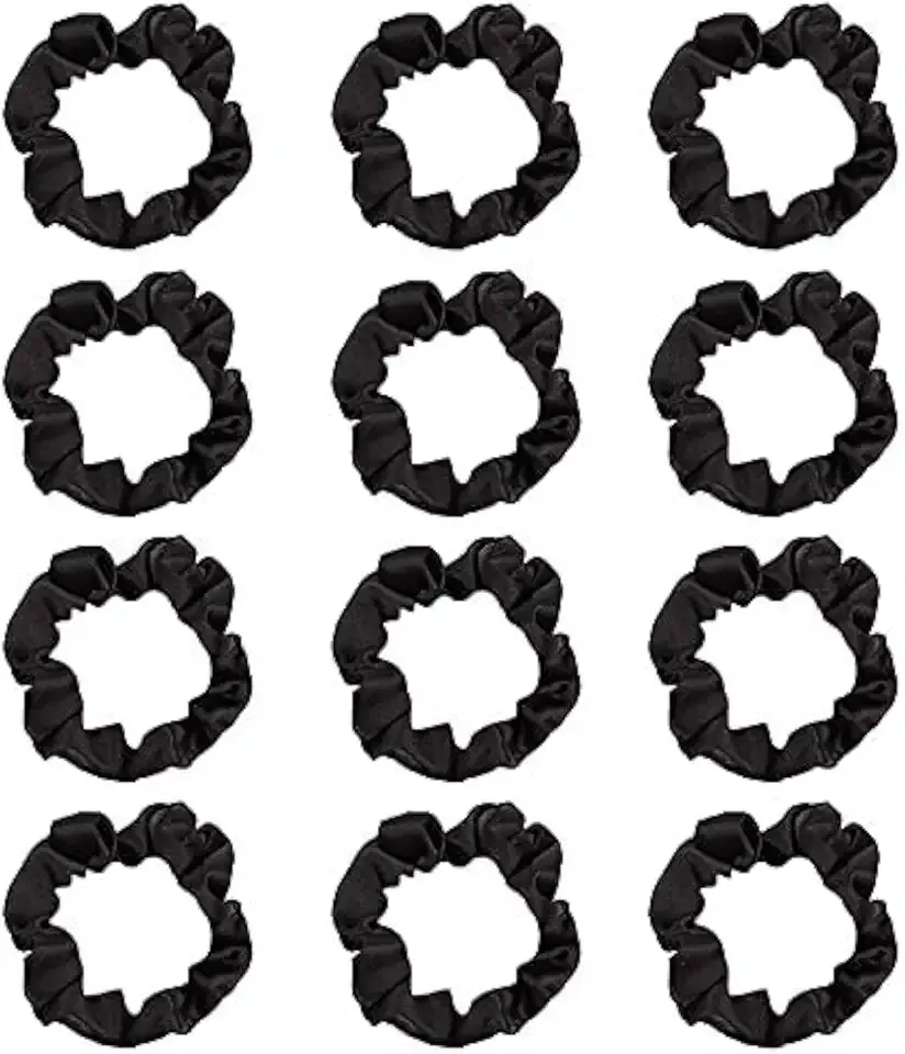 12Pcs Satin Hair Scrunchies, Black Scrunchies Hair Ties Elastic Hair Bands Ponytail Holder Hair Accessories Valentines Day Gifts for Wife