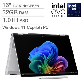 HP OmniBook 7 Flip 16" 2-in-1 Laptop - Intel Evo Platform Powered by Intel Core Ultra 9 288V - CoPilot+ PC - 3K OLED Touchscreen - 32GB Memory - 1TB SSD - Windows 11 Home