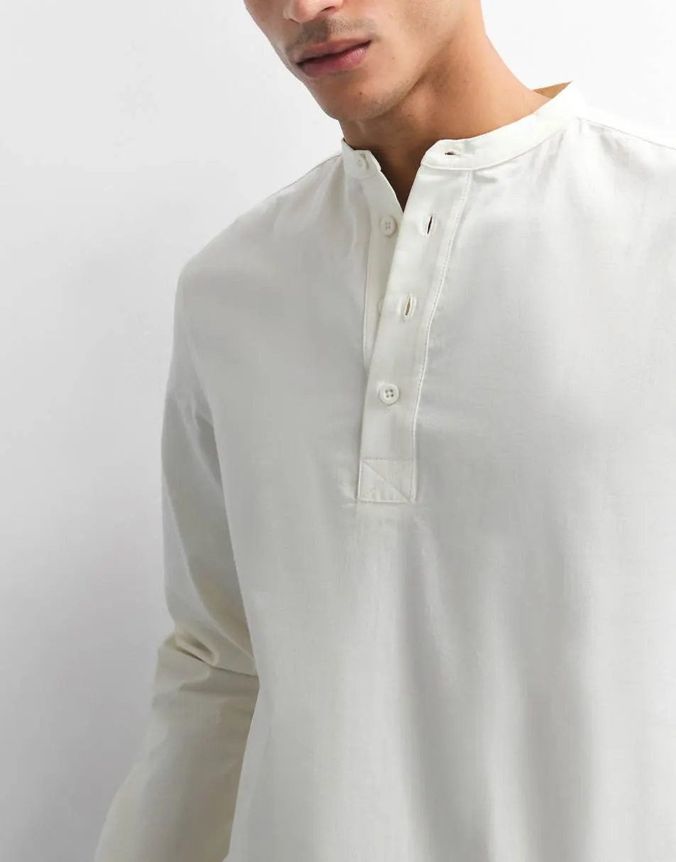 ASOS DESIGN regular fit overhead shirt with grandad collar in off white