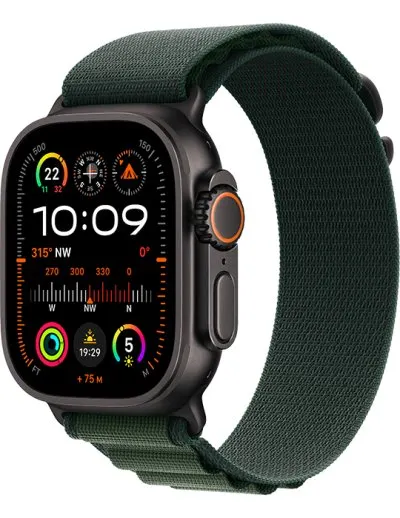 Apple Watch Ultra 2 GPS + Cellular 49mm černě titanové pouzdro s tmavě zeleným Alpským tahem M, zelená - Alpský tah M
