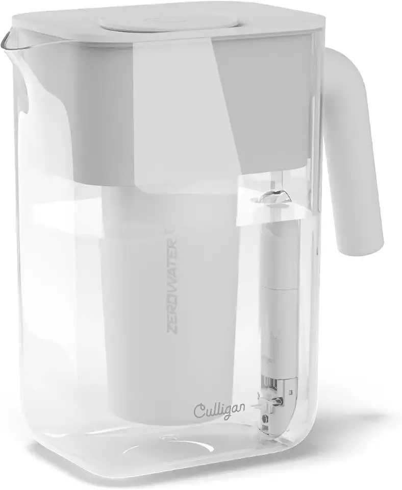Culligan with ZeroWater Technology 12-Cup Water Filter Pitcher – Includes 5-Stage Advanced Water Filter, IAPMO Certified to Reduce Lead, Total PFAS (Forever Chemicals), Mercury, Fluoride, and Chlorine