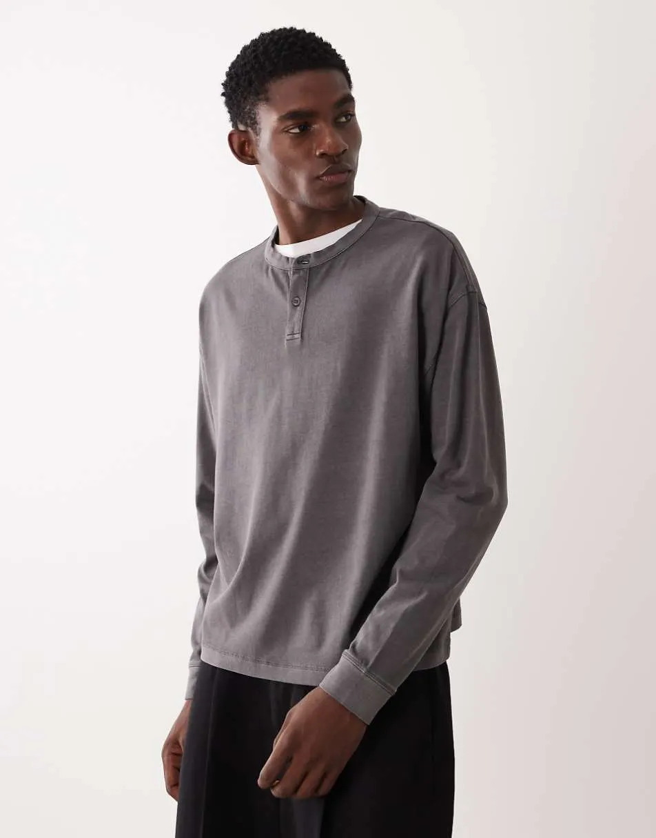 ASOS DESIGN heavyweight oversized boxy long sleeve t-shirt in charcoal garment dye