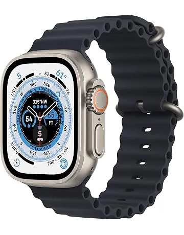 Apple Watch Ultra [GPS + Cellular 49mm] Titanium Case with Midnight Ocean Band, One Size (Renewed)